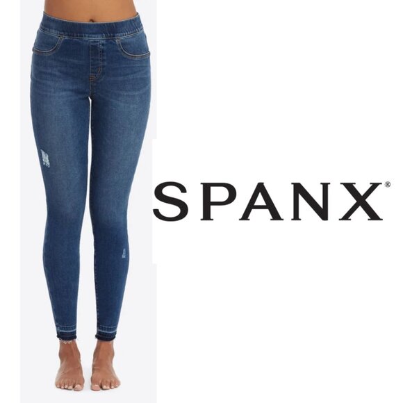 Spanx Distressed Skinny Jeans #20203R - Blue - Size Medium - Picture 1 of 14